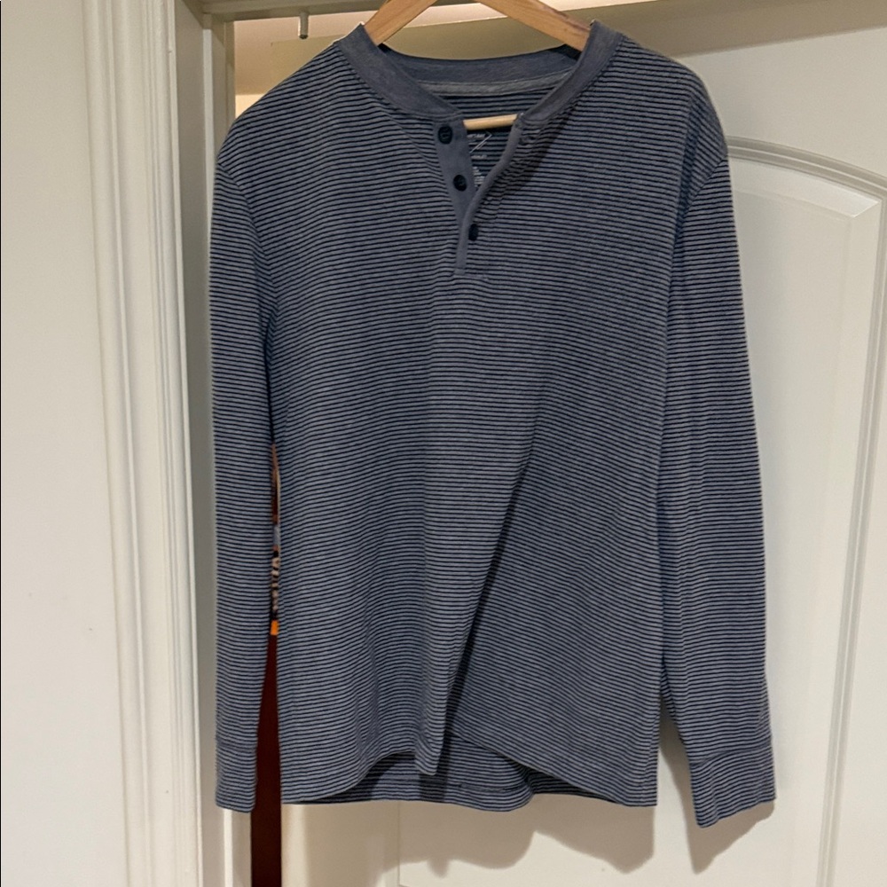 St. John's Bay Men's Black and Gray Striped Henley Shirt